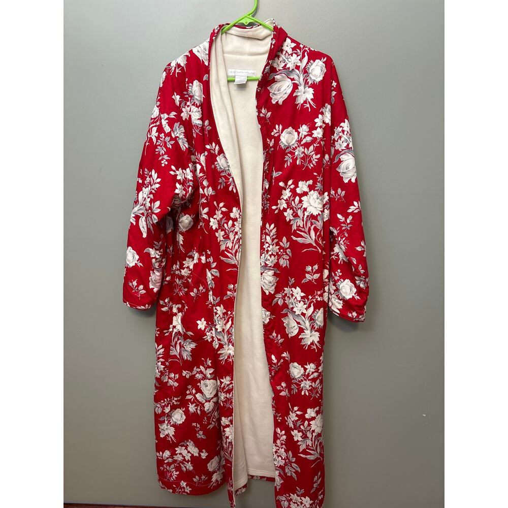Crabtree and Evelyn cotton red/white floral full length robe Fleece